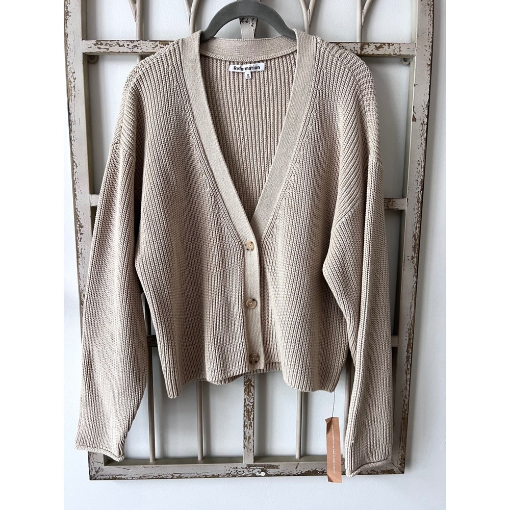 Reformation Jessa Cotton Cardigan Size Medium Tan‎